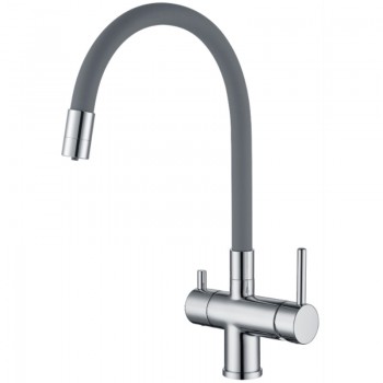 KOER KB-72002-01 Зміш. для кухні з виходом для пит. води (Колір хром+силік.вилив сірий) (8 шт/ящ)