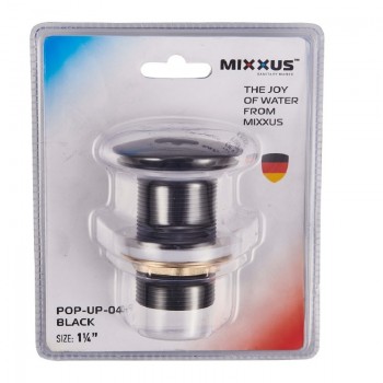 MIXXUS POP-UP-04 BLACK Донний клапан для умивальника (кнопка) 1 1/4'' (Колір чорний) (20 шт/ящ)