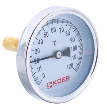 KOER KT.671A D=63мм 120 град. 1/2'' Термометр аксіальний з занурювальною гільзою, щуп = 50мм KOER KT.671A D=63мм 120 град. 1/2'' Термометр аксіальний з занурювальною гільзою, щуп = 50мм
