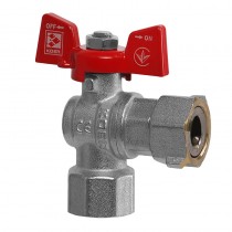 KOER KR.223 - 3/4" FF Кран кульовий ГГМ з накидною гайкою КУТОВИЙ, ручка "метелик" червона(32 шт/ящ)