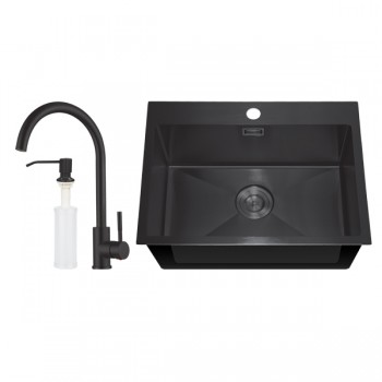 MIXXUS SET-6045-200x1.0-PVD-BLACK Комплект: мийка, змішувач, диспенсер (1 шт/ящ)
