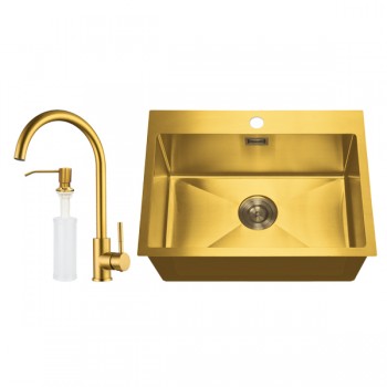 MIXXUS SET-6045-200x1.0-PVD-GOLD Комплект: мийка, змішувач, диспенсер (1 шт/ящ)